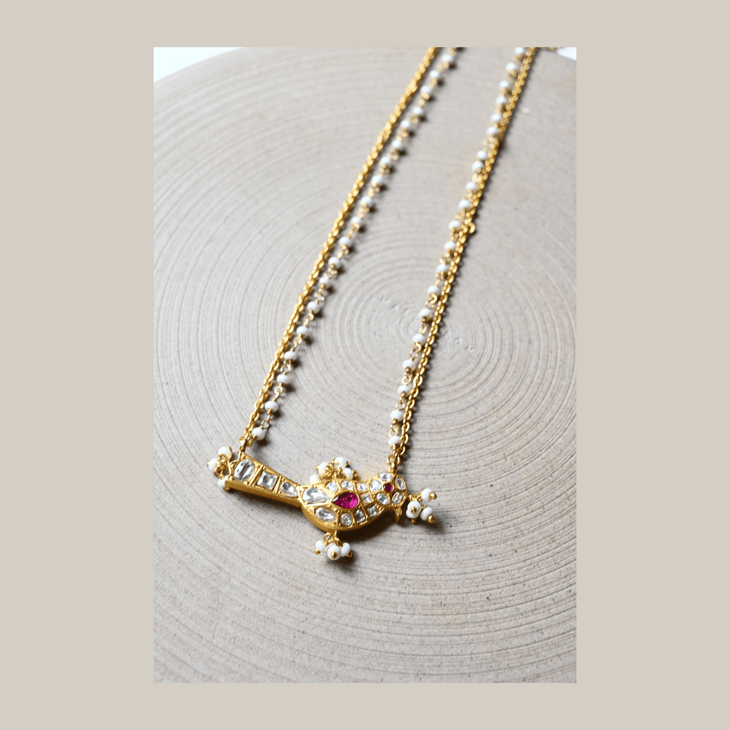 Garuda (White stone + Pink kundan)