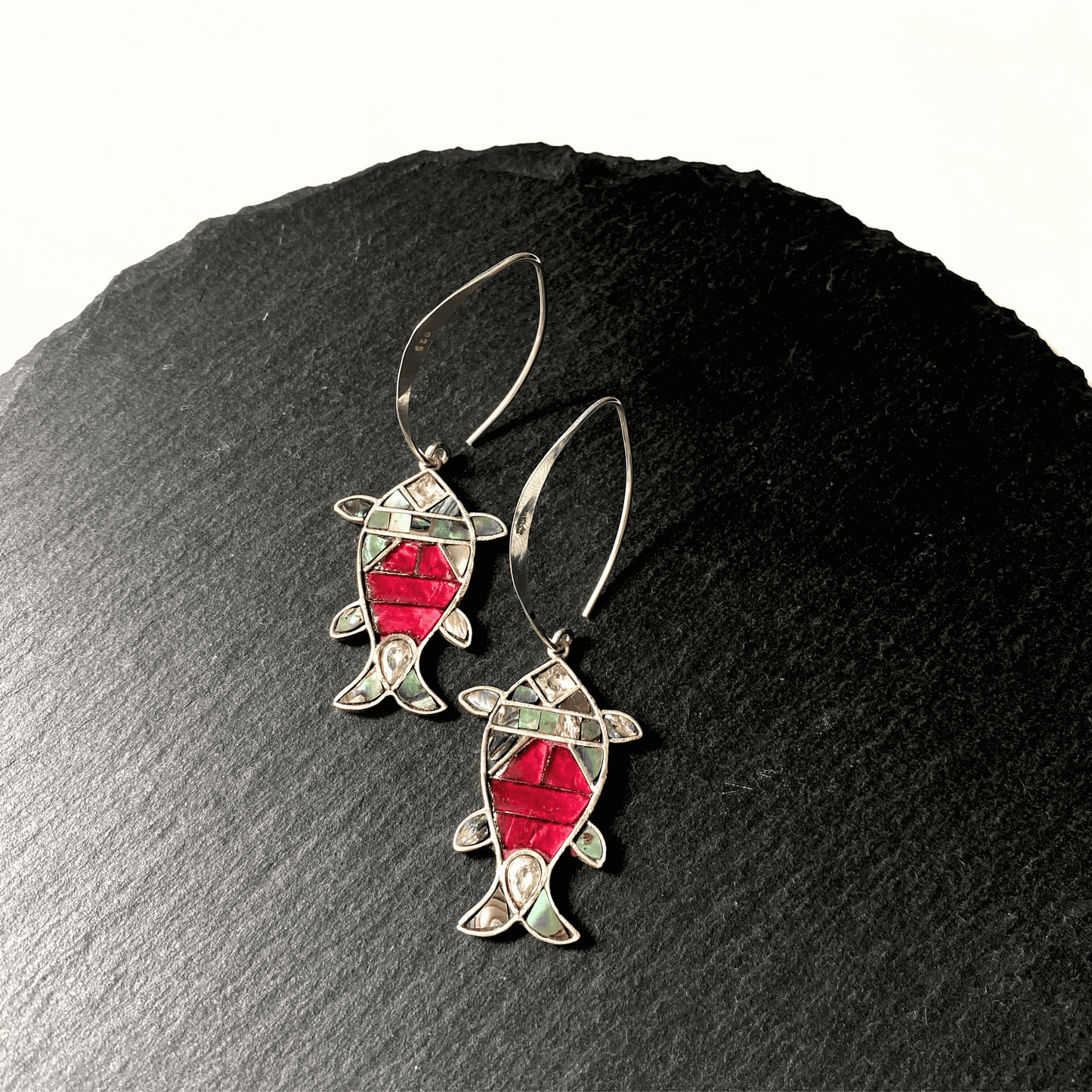 Matsya Leaf Hook Earring (Mother of Pearl + Pink Kundan)