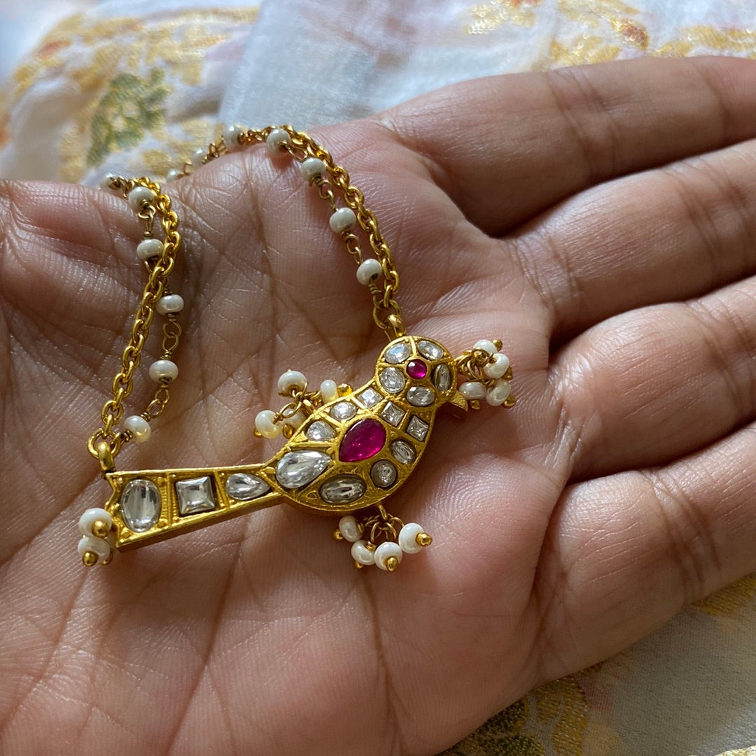 Garuda (White stone + Pink kundan)