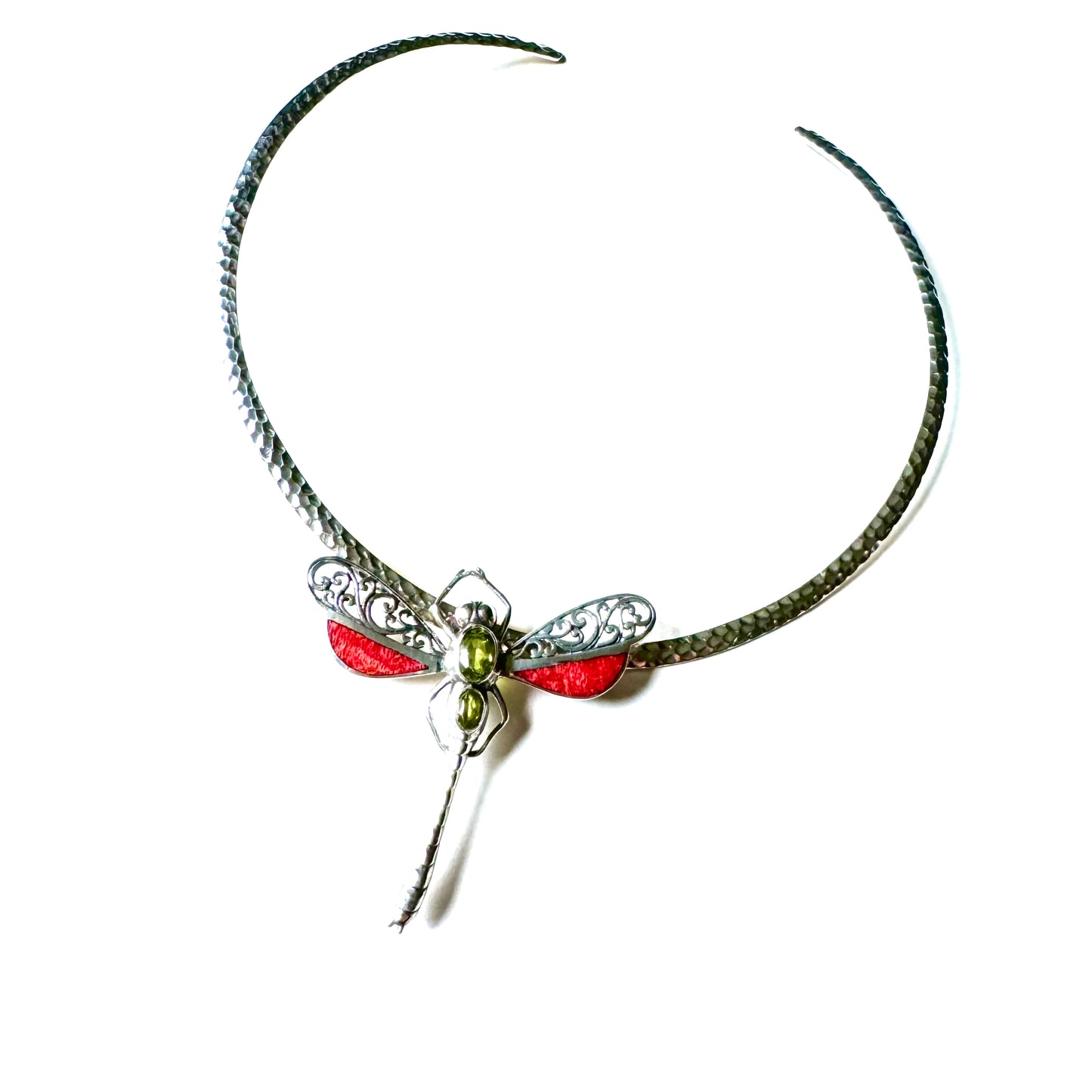 Ubud ~ 2 in 1 Dragonfly Necklace (Coral - Peridot)