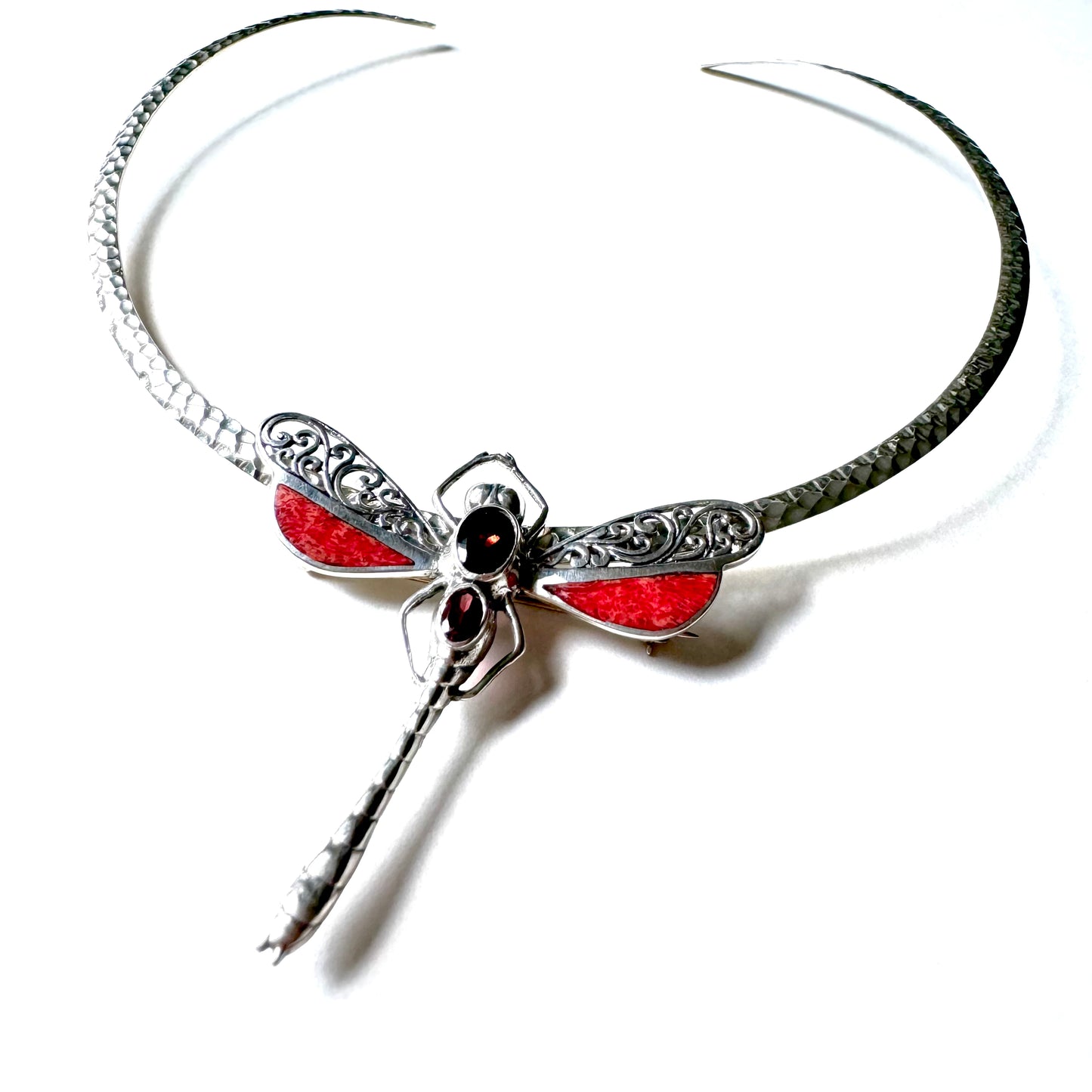 Ubud ~ 2 in 1 Dragonfly Necklace (Coral - Garnet)