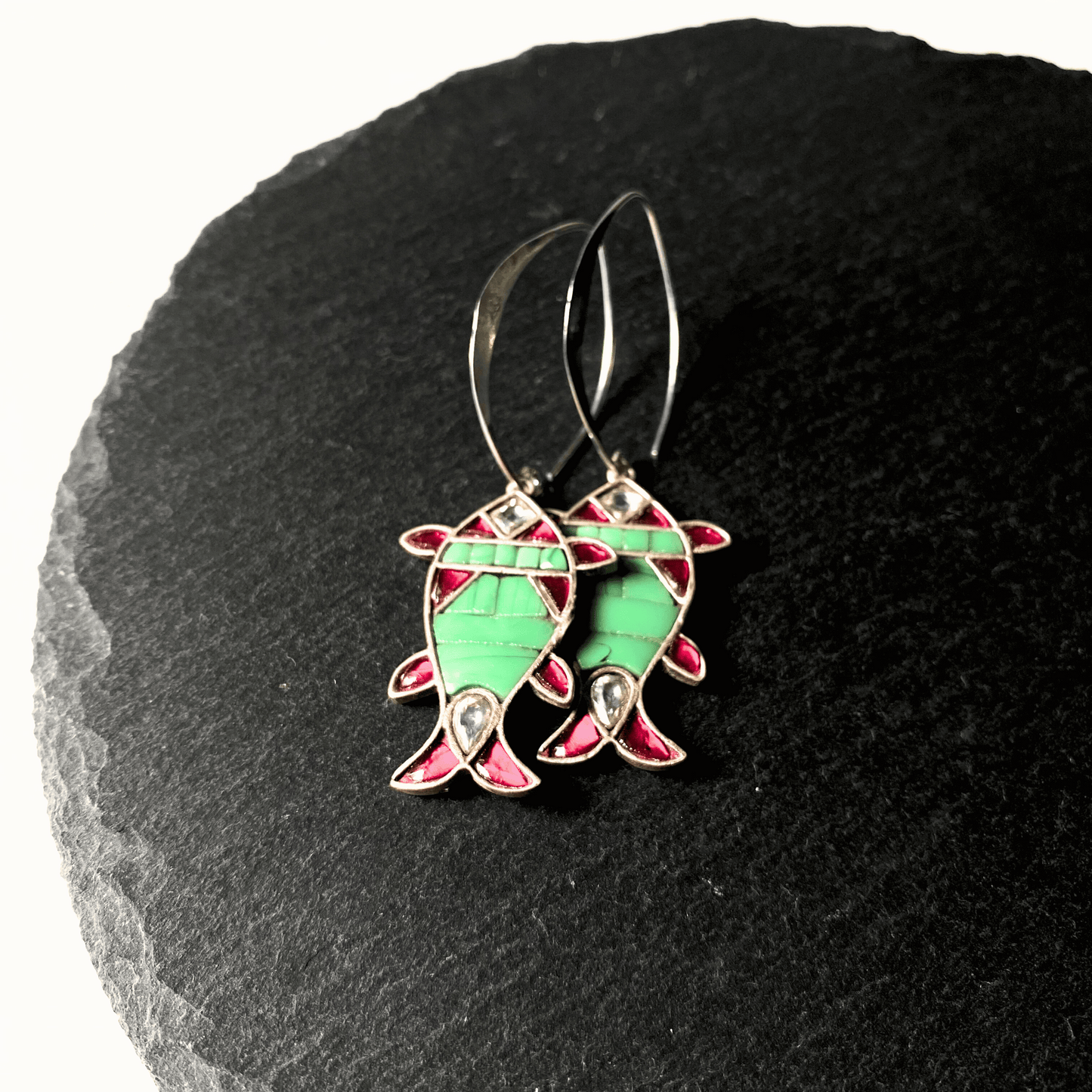 Matsya Leaf Hook Earring (Pink + Turquoise)