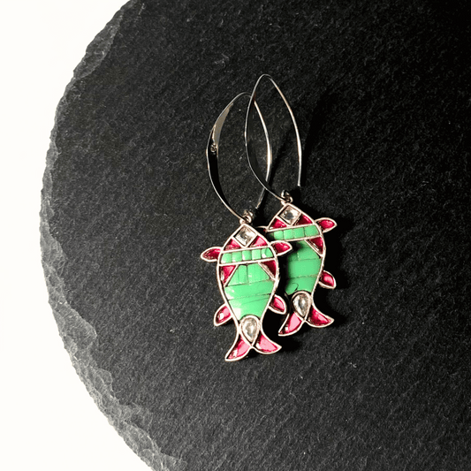 Matsya Leaf Hook Earring (Pink + Turquoise)