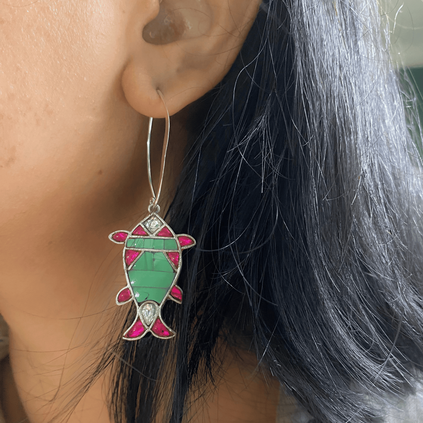 Matsya Leaf Hook Earring (Pink + Turquoise)